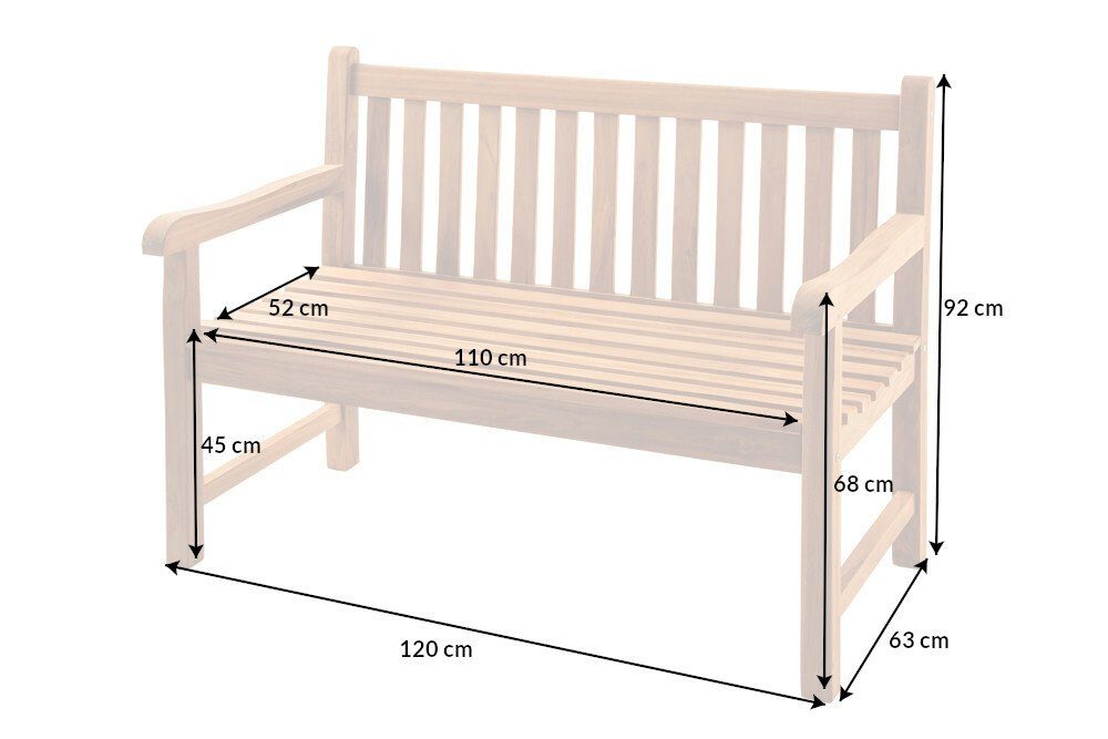 riess-ambiente Gartenbank EMPIRE TEAK 120cm natur (Einzelartikel, 1-St), Massivholz · wetterfest · Lehne · Maritim · Outdoor · Balkonmöbel