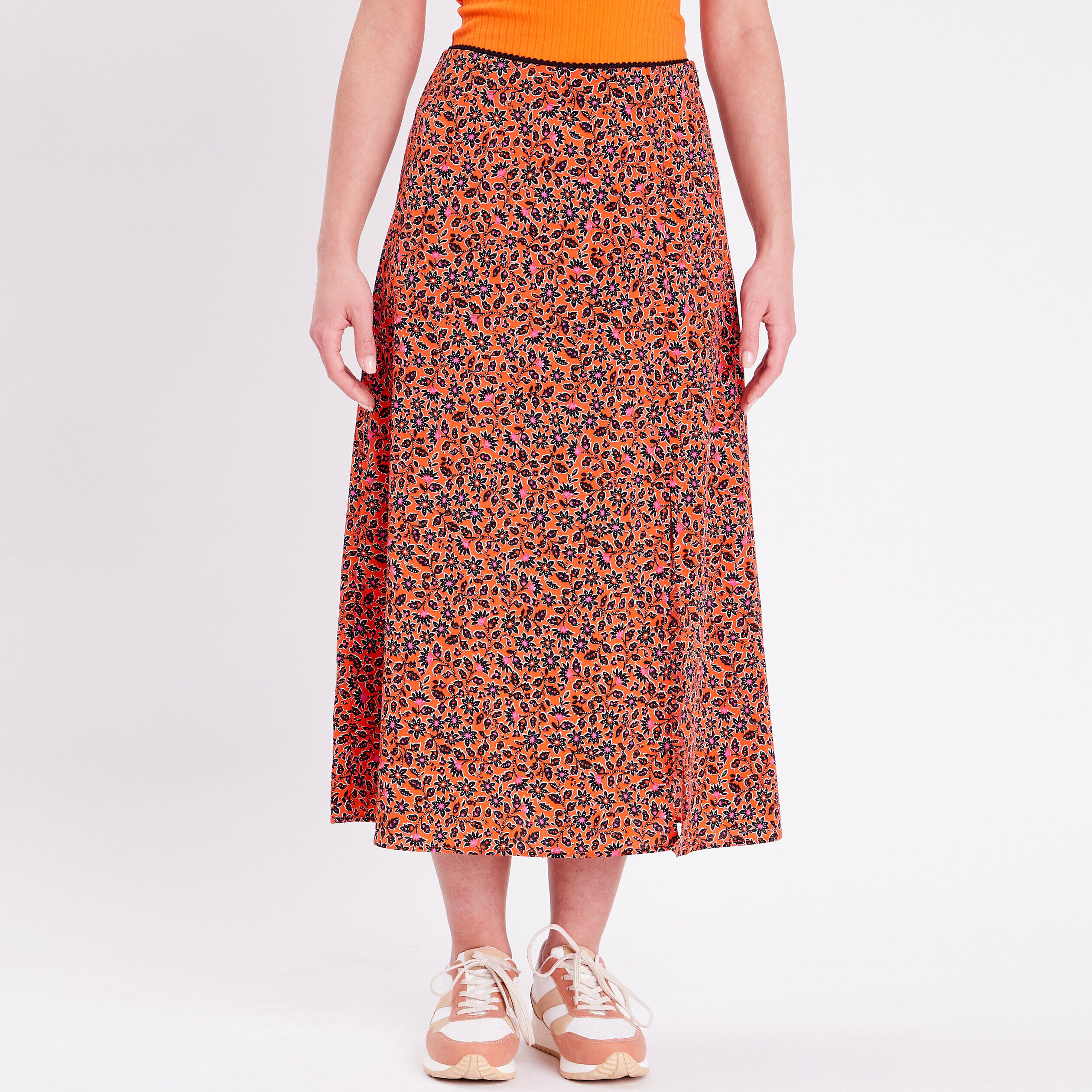 Jupe longue droite fendue orange femme | Cache Cache