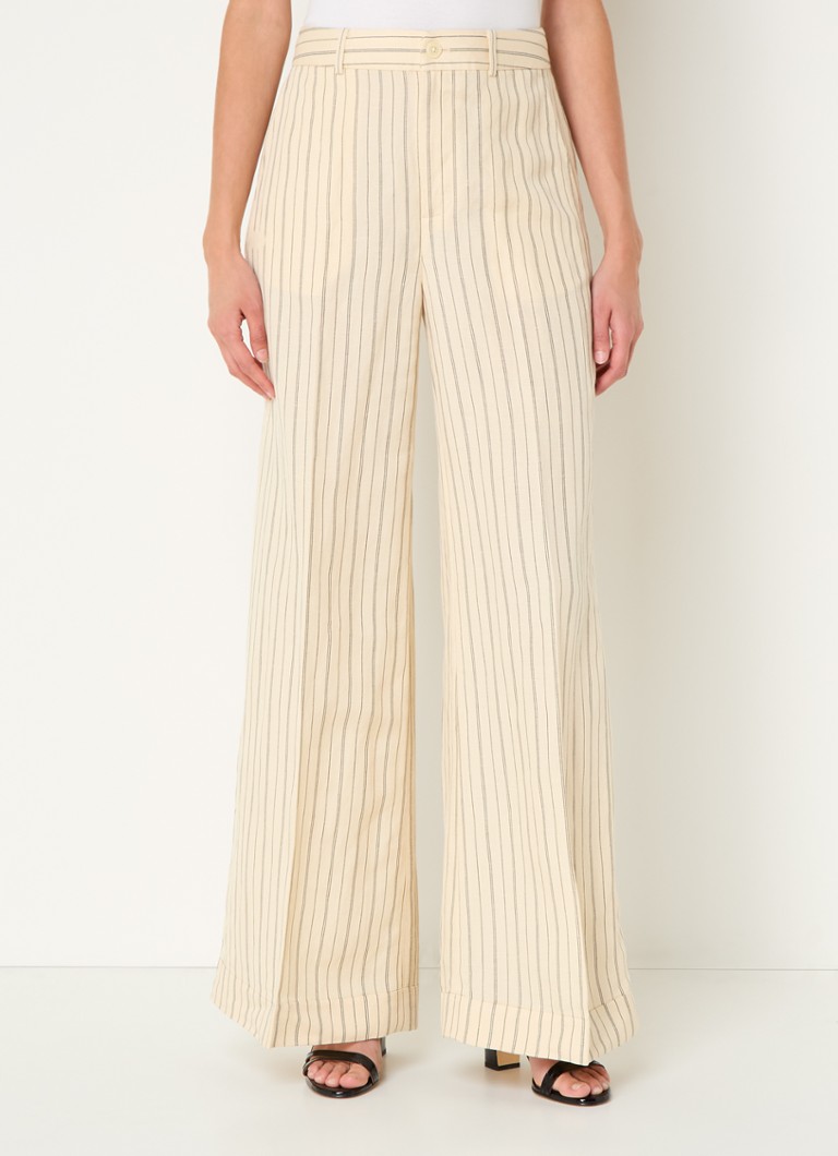 Calça Ralph Lauren de cintura alta e modelagem ampla em mistura de linho com estampa listrada.