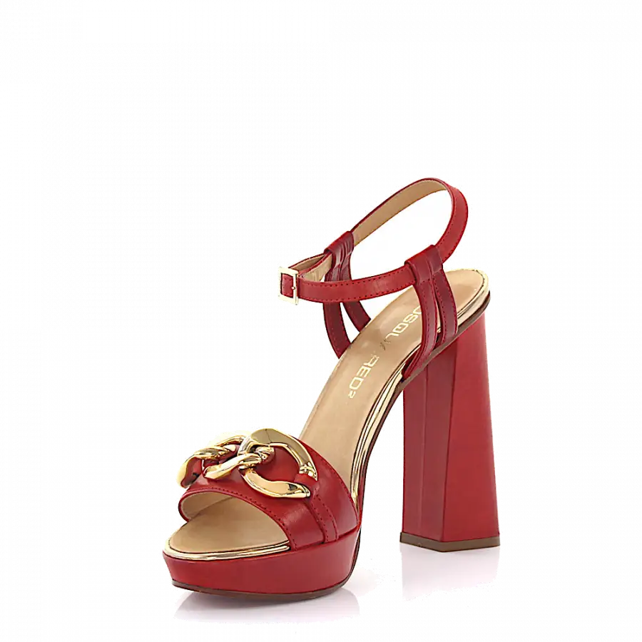 Dsquared2 - Plateausandalen Glattleder Kalbsleder Zierkette rot - rot