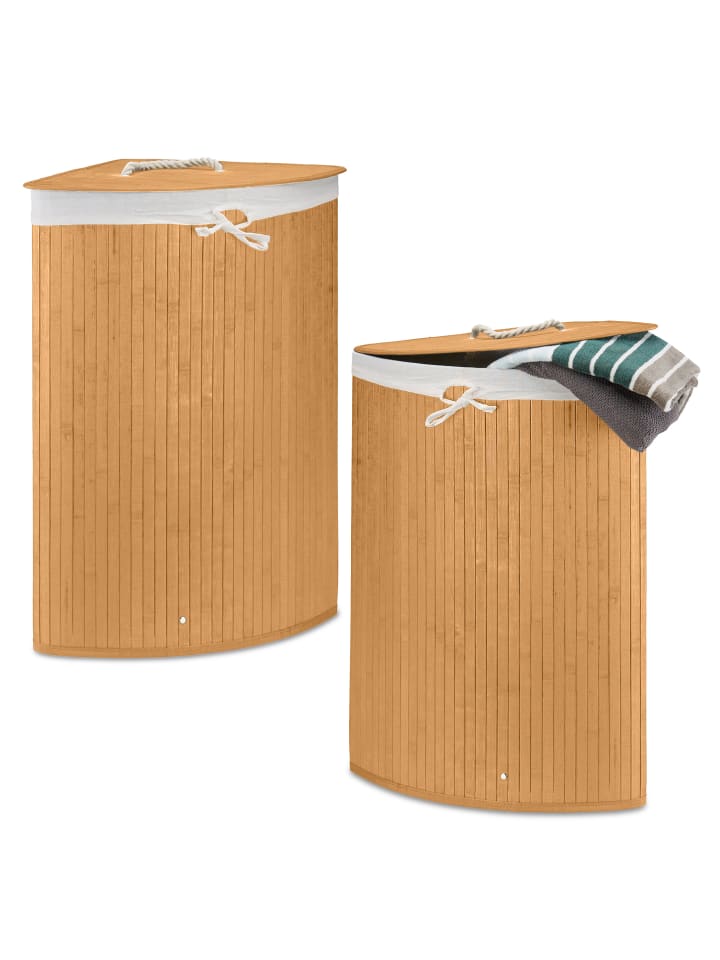 relaxdays 2 x Eckwäschekorb in Natur - (B)49,5 x (H)65 x (T)37 cm günstig kaufen onesize
