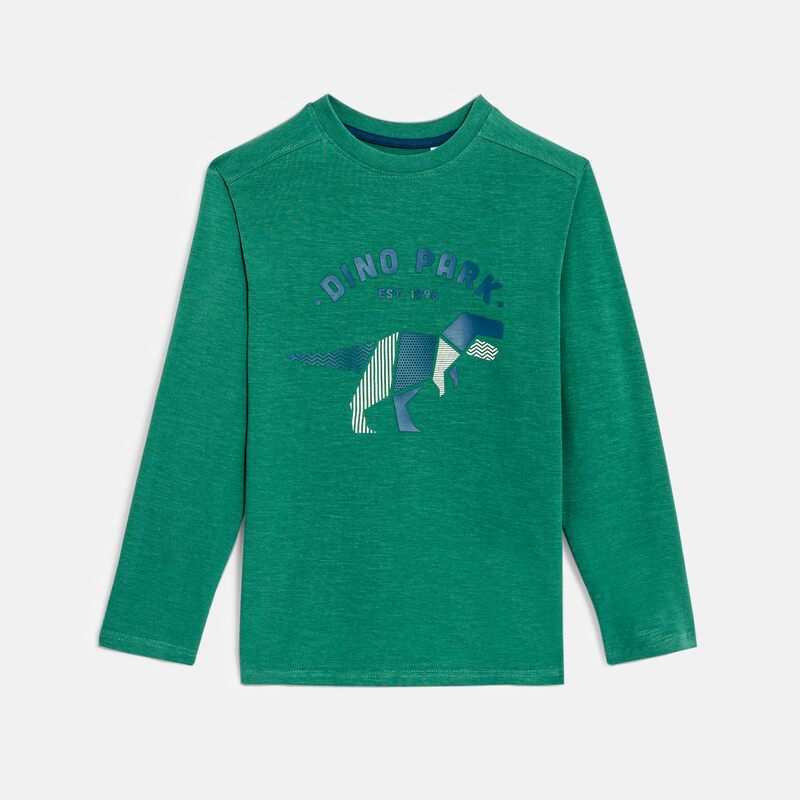 T-shirt manches longues motif dinosaure vert garçon