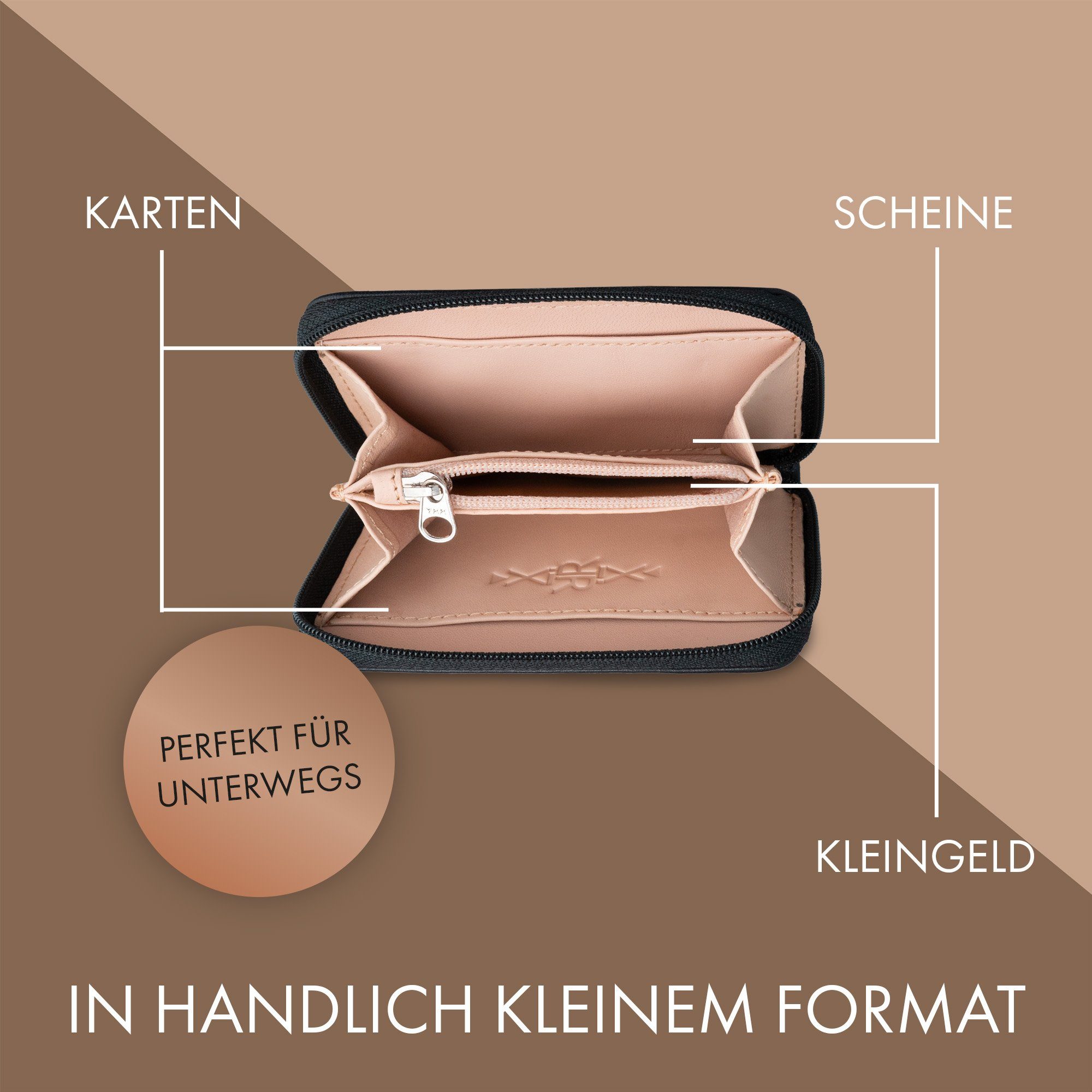 XiRRiX Mini Geldbörse Portemonnaie Damen und Herren klein mit Reißverschluss