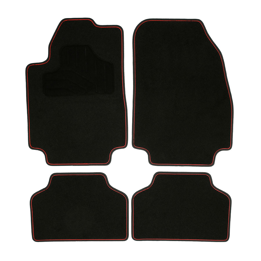 Norauto Universal Autoteppich Colour im 4-teiligen Komplettset, Auto Textil Fußmatten, schwarz/rot - ATU