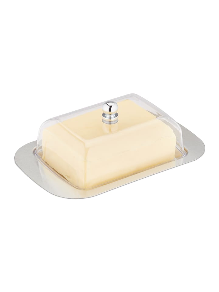relaxdays Butterdose in Silber/ Transparent günstig kaufen onesize