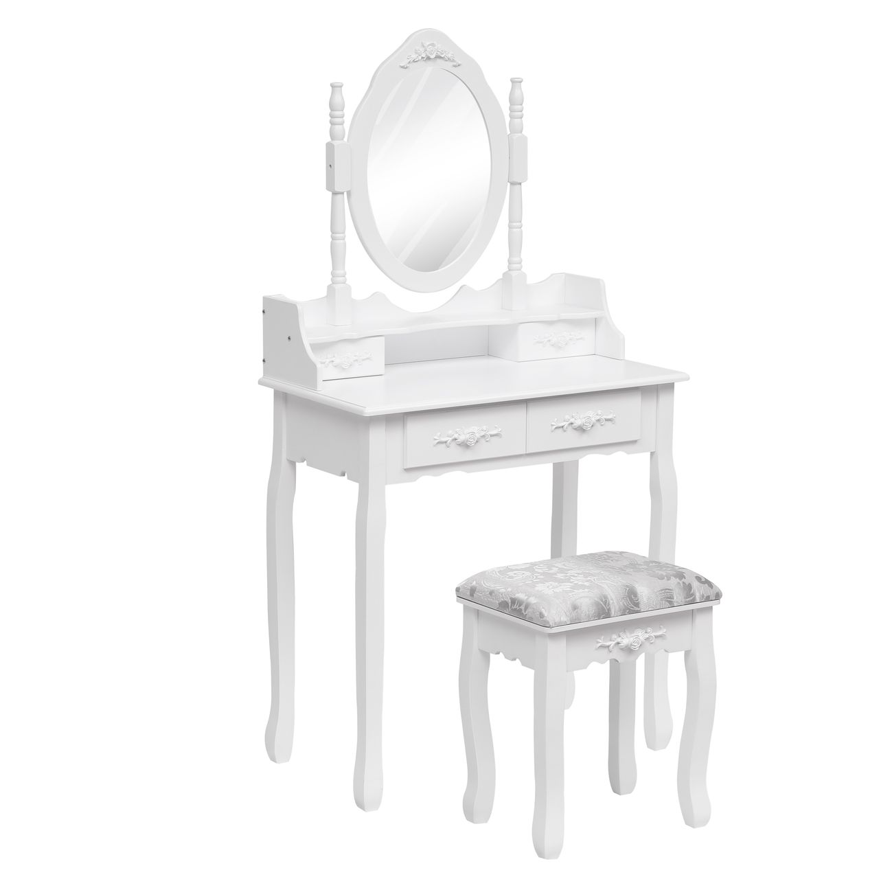 Happy Home Happy Home Schminktisch 3lg. mit 4 Schubladen, Spiegel & Hocker HDT05-WEI weiß