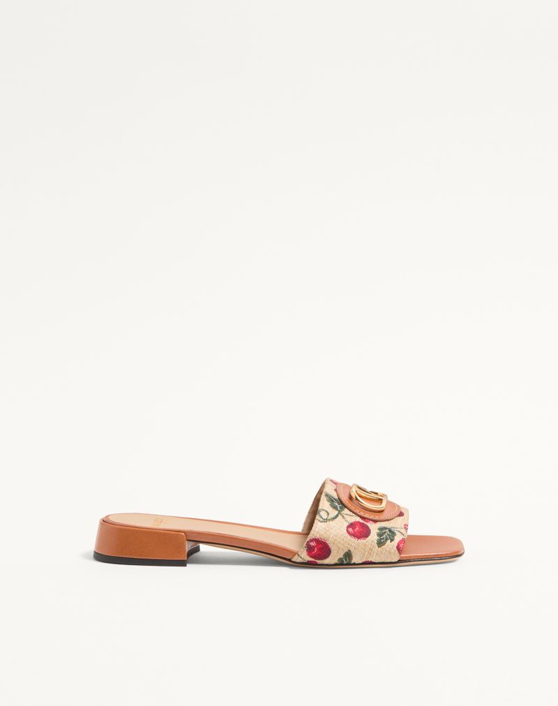 VLogo Signature Raffia Jacquard Slidesandaler med Kirsebærmotiv 20 mm
