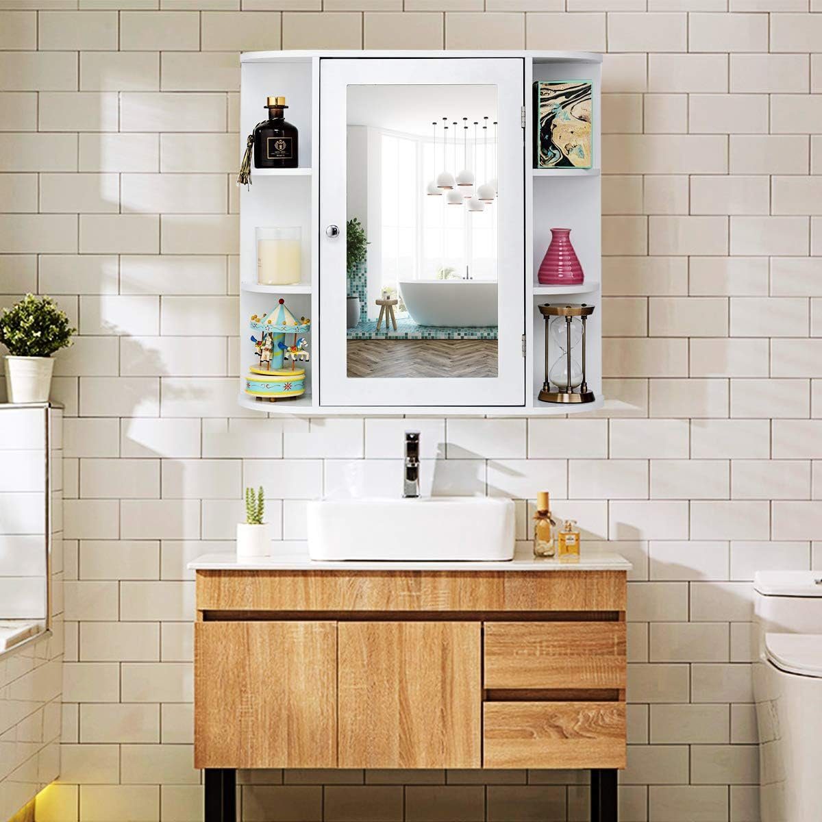 KOMFOTTEU Spiegelschrank Badschrank Hängeschrank, 66 x 17 x 63 cm