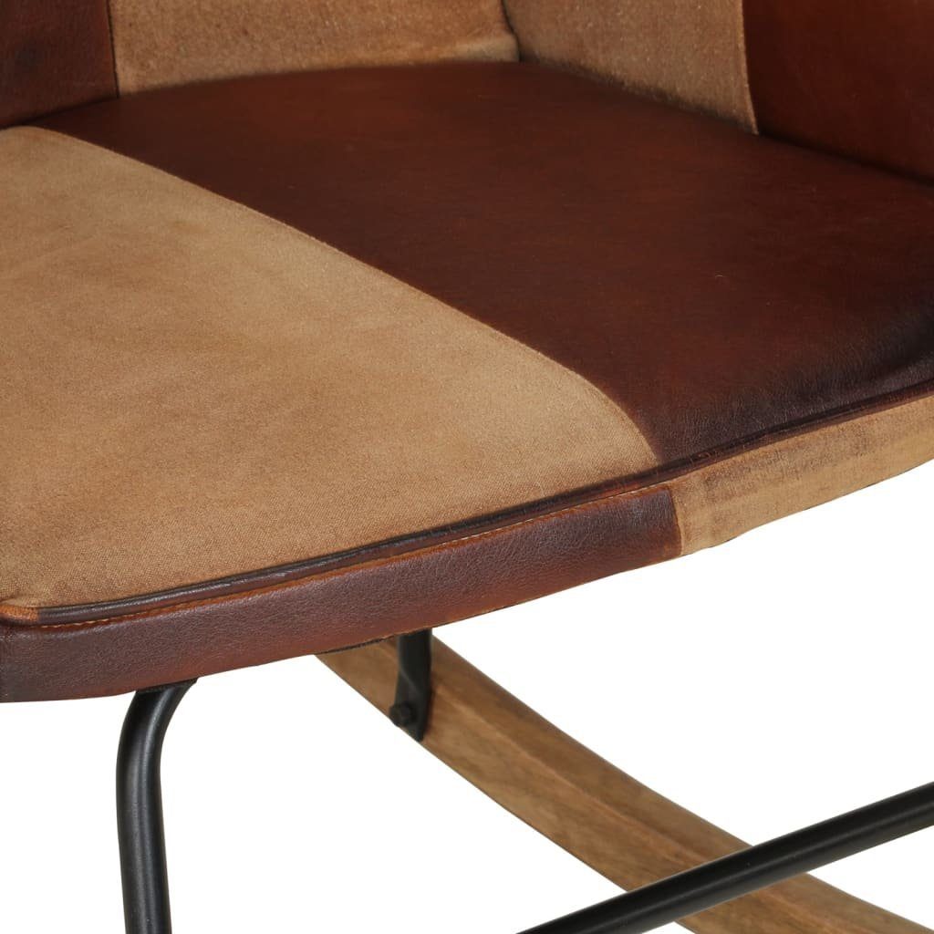 vidaXL Schaukelstuhl Schaukelstuhl mit Hocker Braun Echtleder und Canvas (1 St)