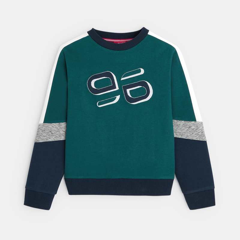 Sweat-shirt tricolore 96 vert garçon