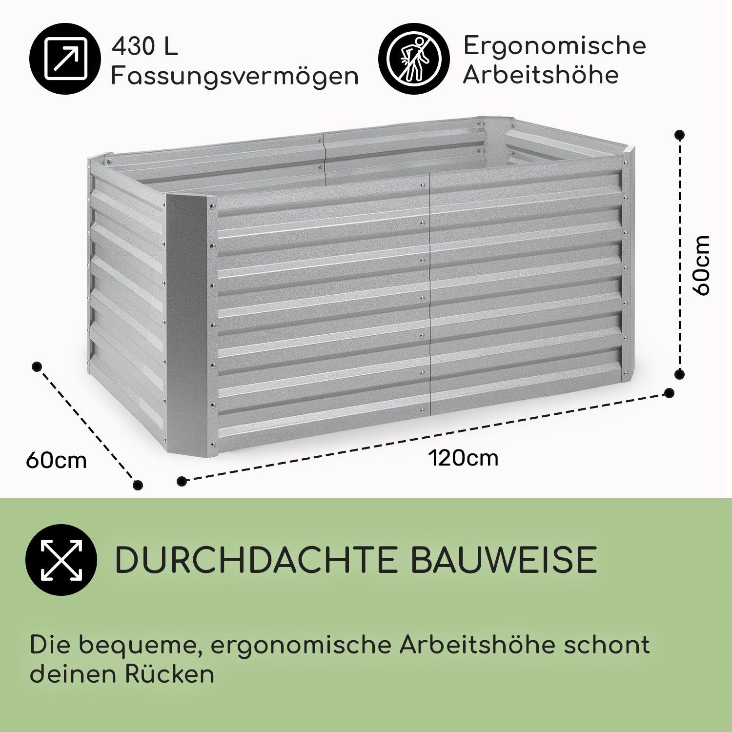 blumfeldt Hochbeet High Grow Straight, Pflanzkübel Outdoor Balkon außen groß Metall Garten
