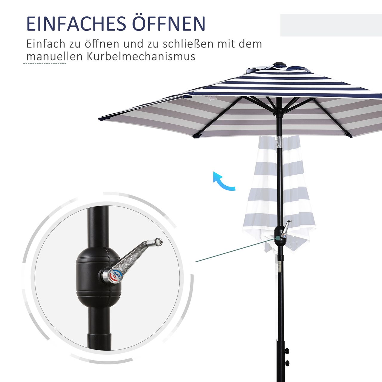 Outsunny Sonnenschirm Terrassenschirm Gestell Stahl im Freien Blauer Streifen
