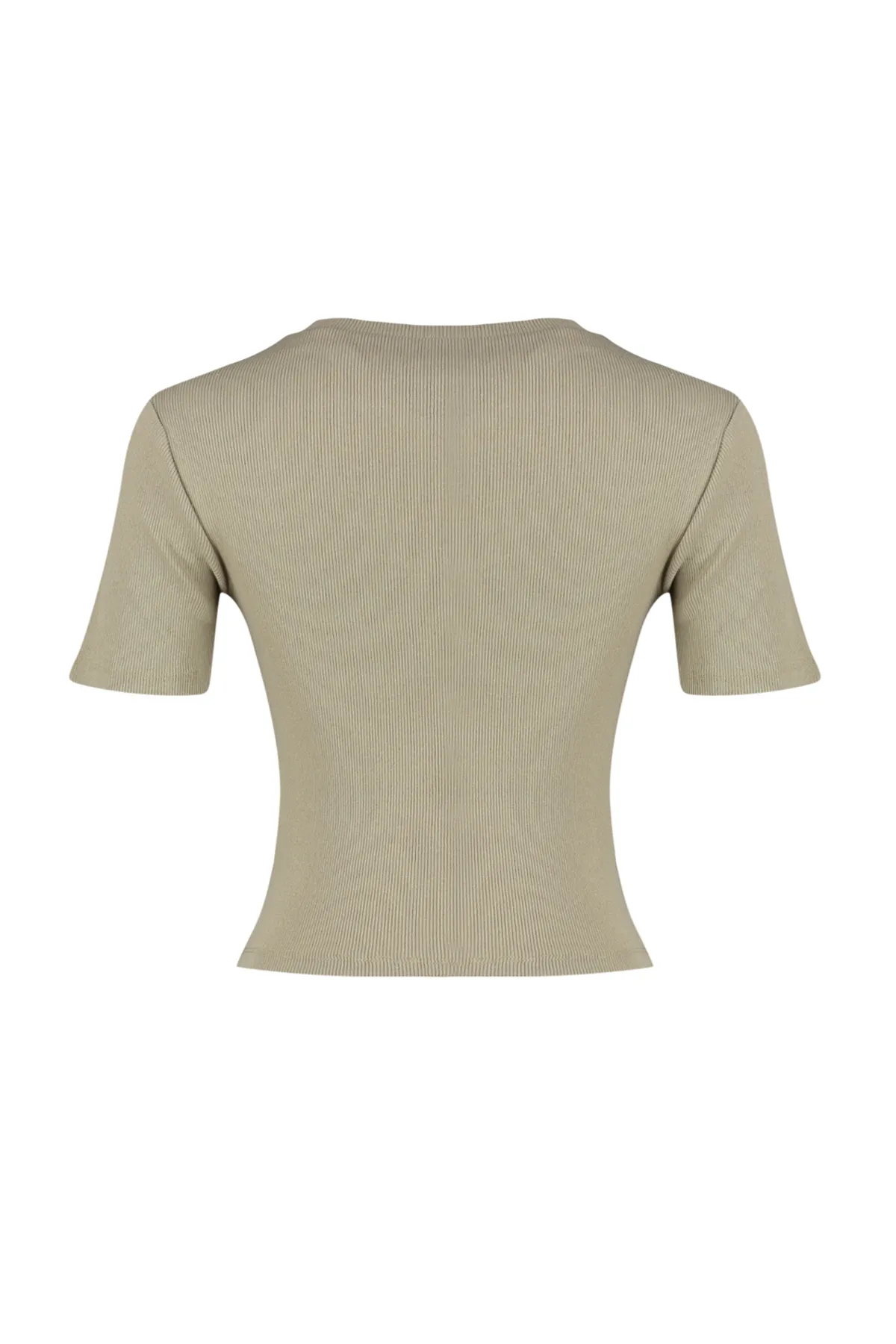 Trendyol Collection  Nerzfarbene, eng anliegende, gerippte, dehnbare Strickbluse mit Rundhalsausschnitt und Ausschnitt TWOSS22BZ0355