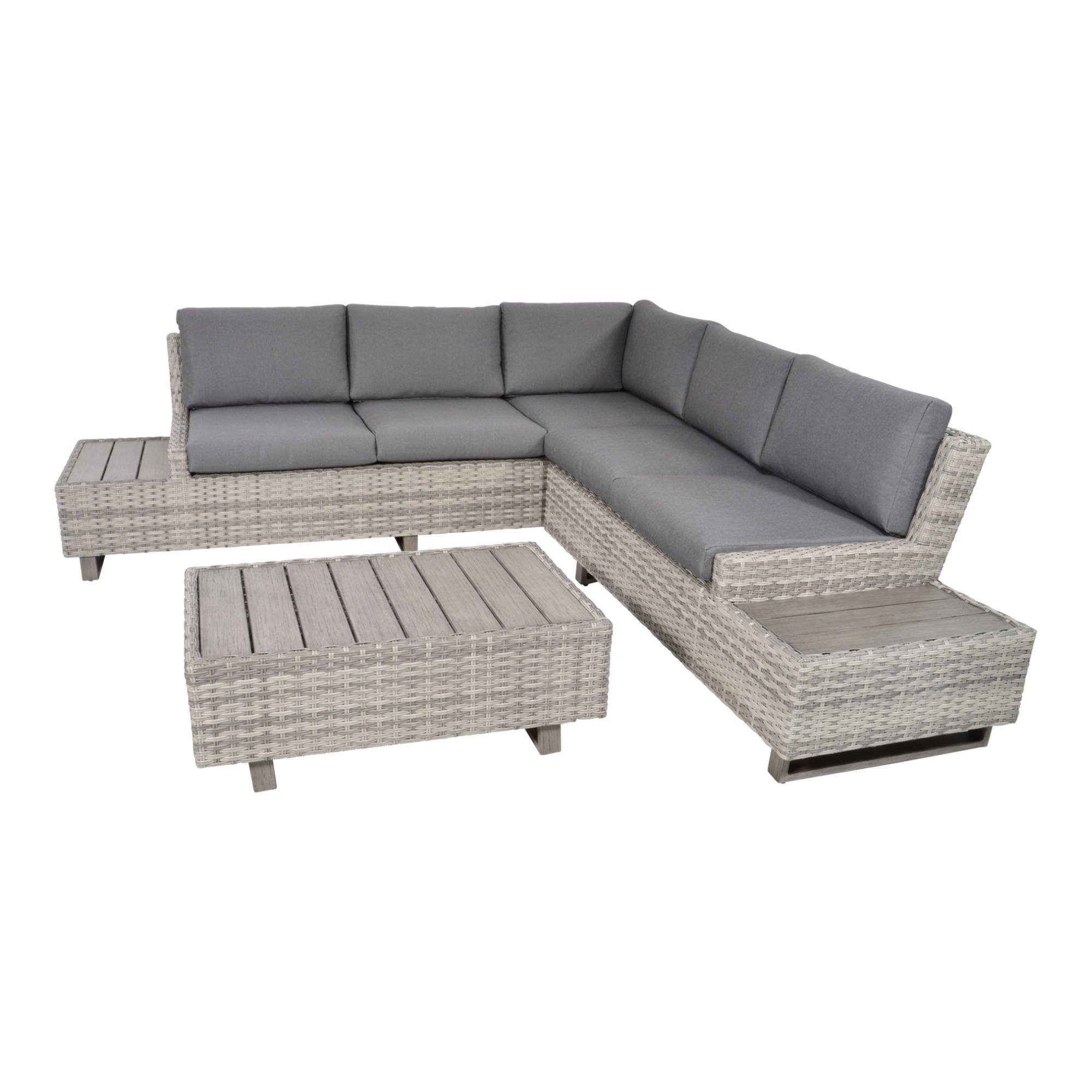 GMD Living Eckbankgruppe VALENCIA, (Eckbank Loungeset, 3-tlg., bestehend aus 2 Sofas & Tisch inkl. Polsterkissen), pflegeleicht, wasserabweisender Olefin-Bezug, Outdoorgeeignet