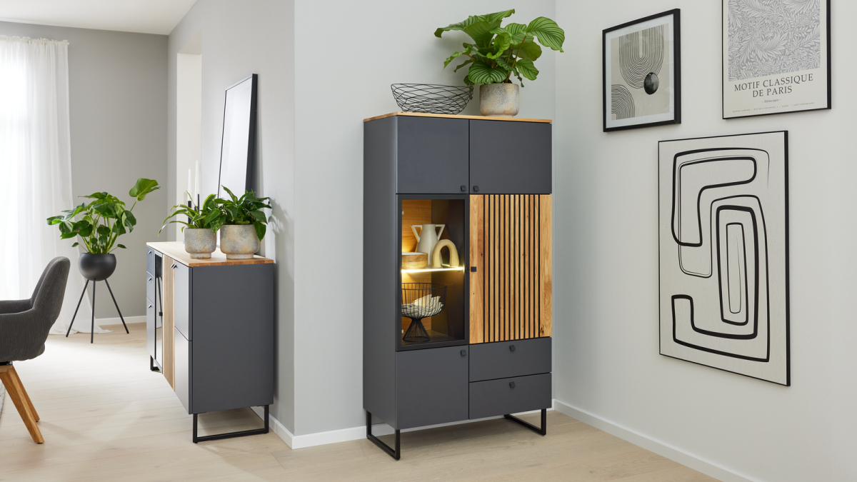 Interliving Highboard Quarzgrau