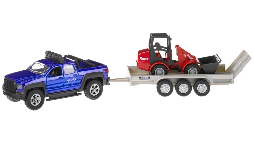 Müller - Toy Place - Fahrzeug mit Anhänger und Radlader Die Cast Metal Light & Sound, Geschenk für Kinder ab 5 Jahren