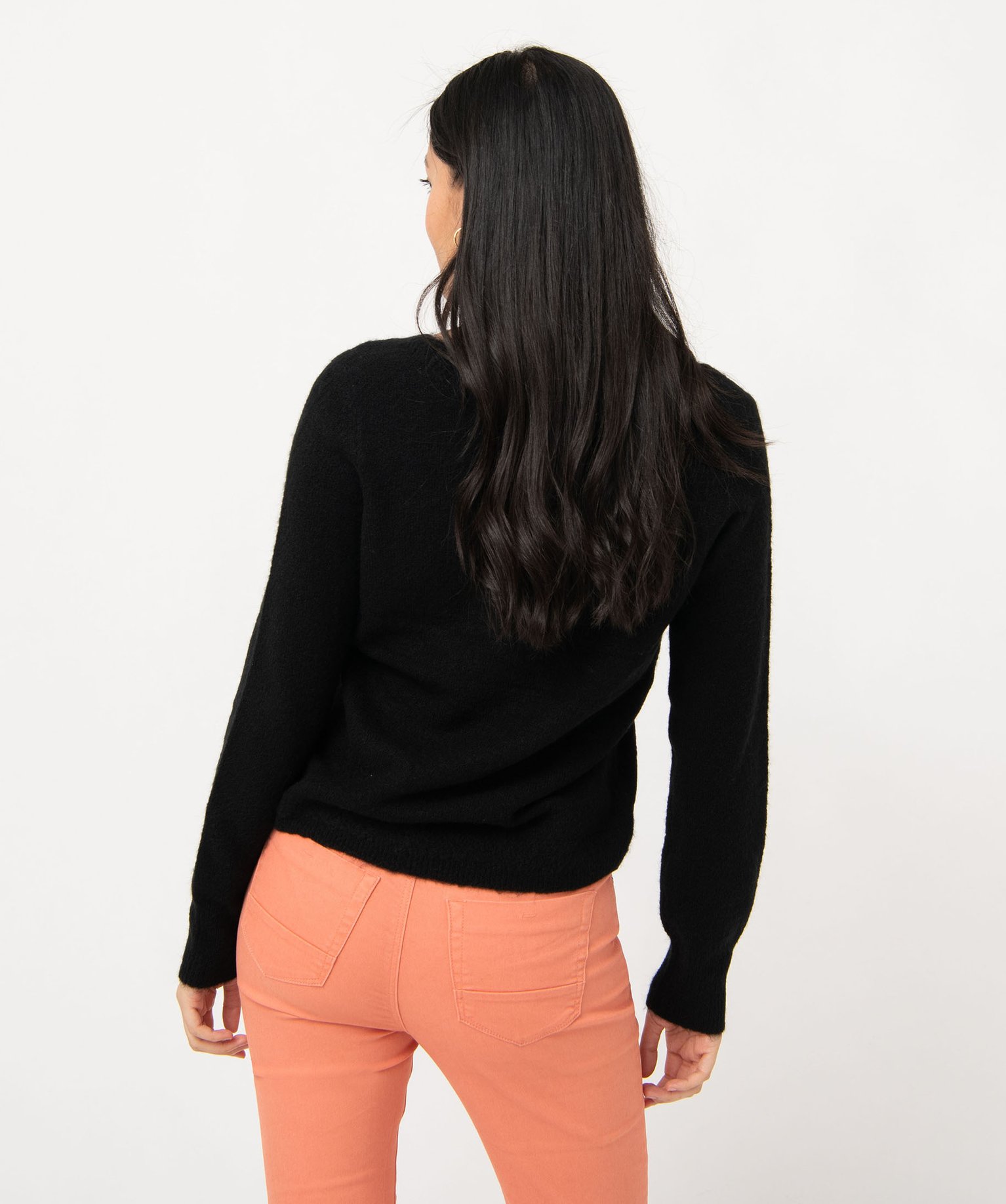 Pull femme à grand col V fantaisie noir | GEMO