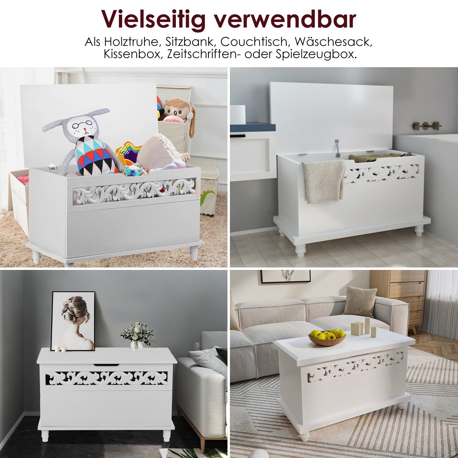 *Aiibot Truhe Holztruhe Holzkiste mit Stauraum Klappbarer Deckel 80x40x48 cm Groß, Aufbewahrungsregal,bodenstehender, für Wohnzimmer, Arbeitszimmer, Büro