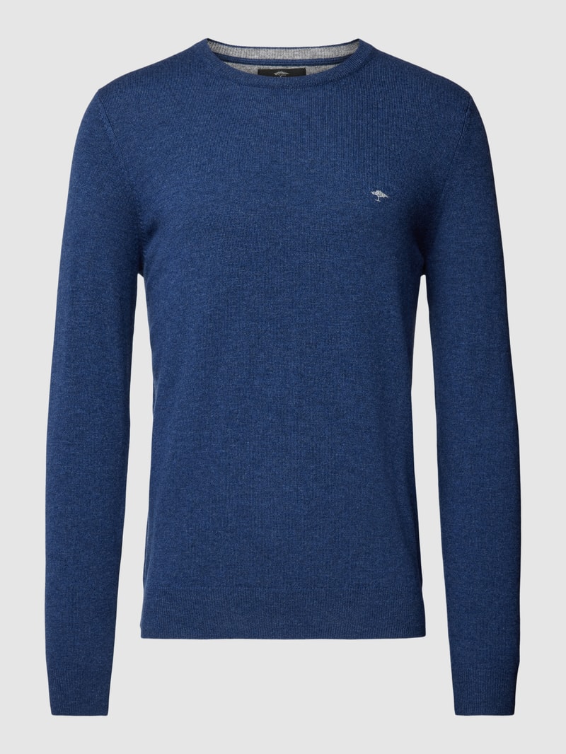 Strickpullover mit Rundhalsausschnitt in marineblau meliert
