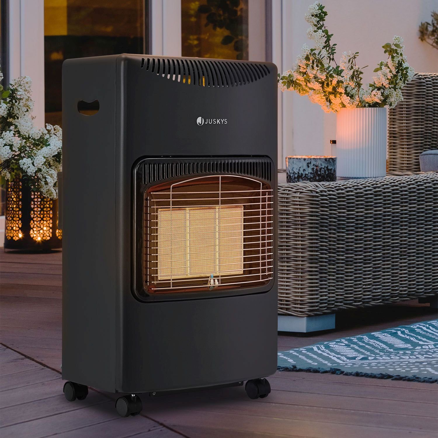 Juskys Heizstrahler GS42US, 4200 W, stark und energiesparend, 3-Stufen-Wärme-Regler, Gasflaschenhalterung
