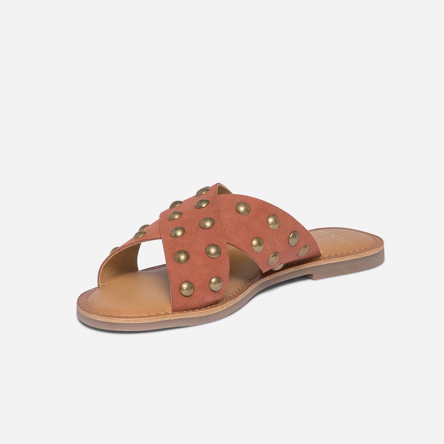 Mule TEXTO terracotta en cuir velours à clous