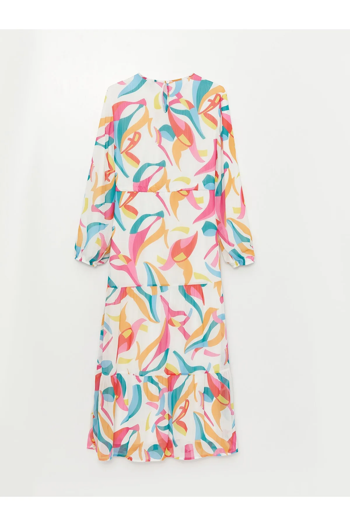 LC Waikiki  Gemustertes Langarmkleid für Damen mit Rundhalsausschnitt