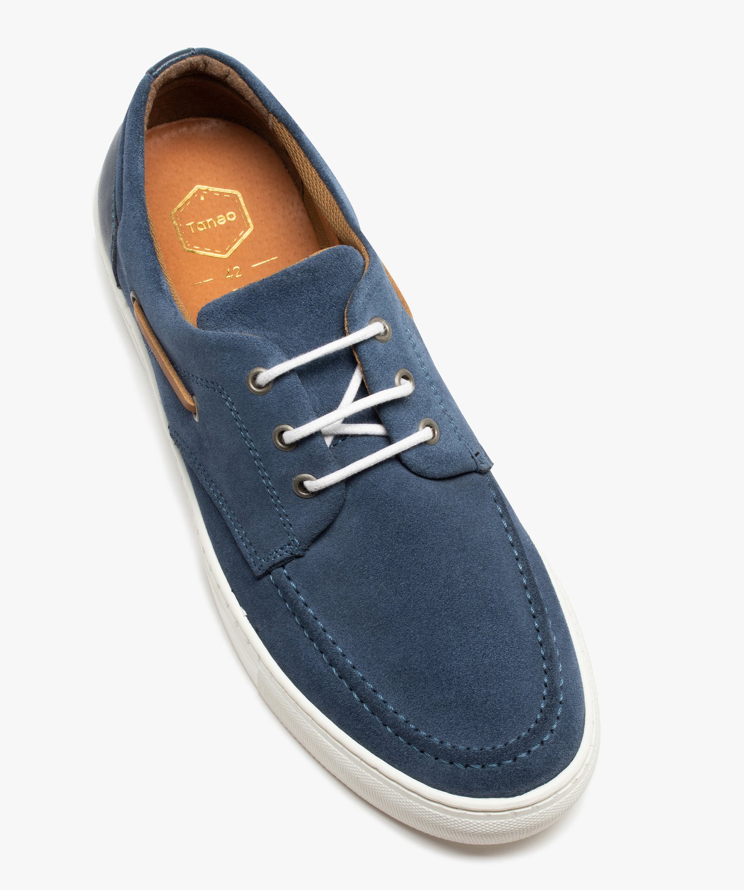 Chaussures bateau homme dessus en cuir uni à semelle contra... bleu | GEMO