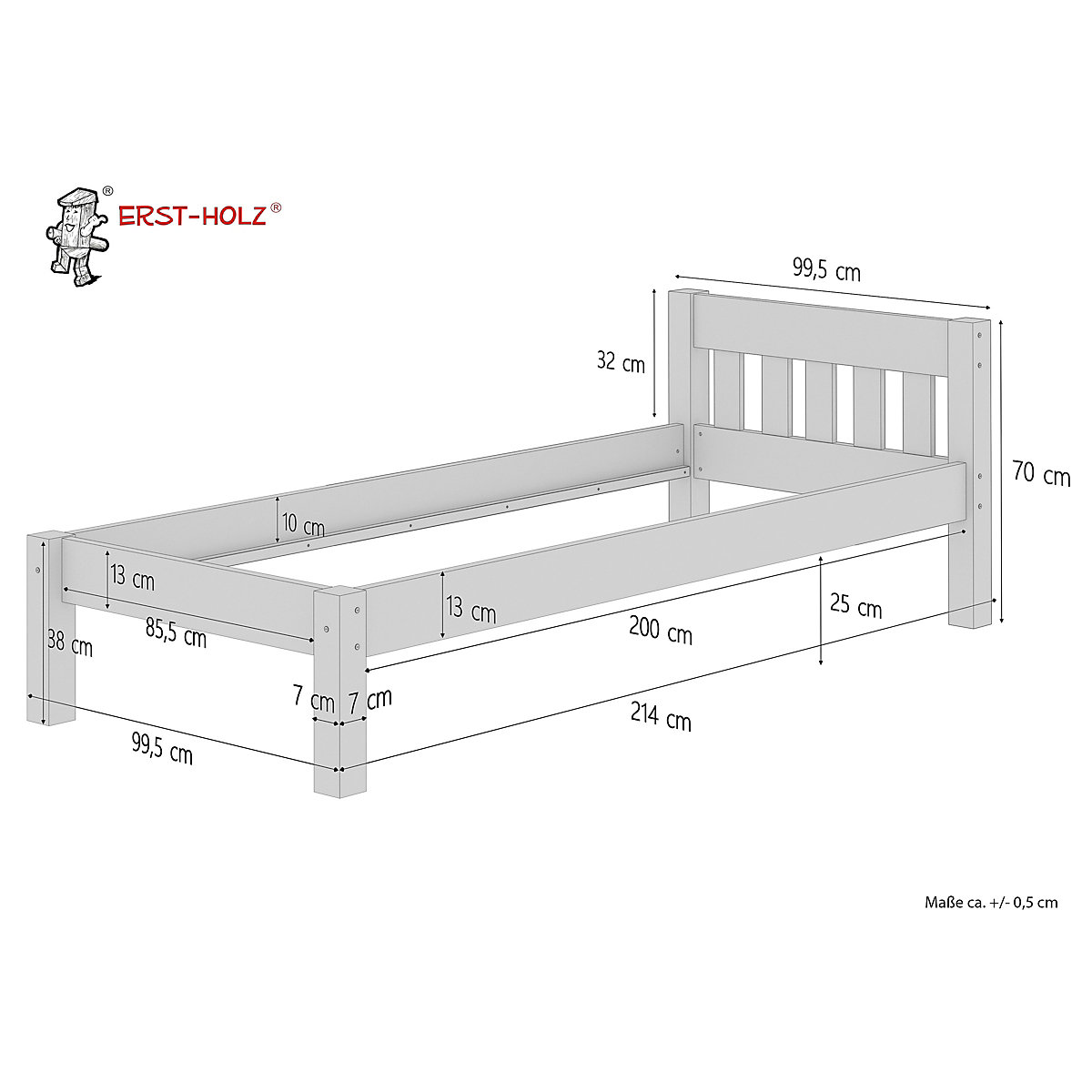 Gemütliches weißes Holzbett mit Sprossen 90x200 mit Rost