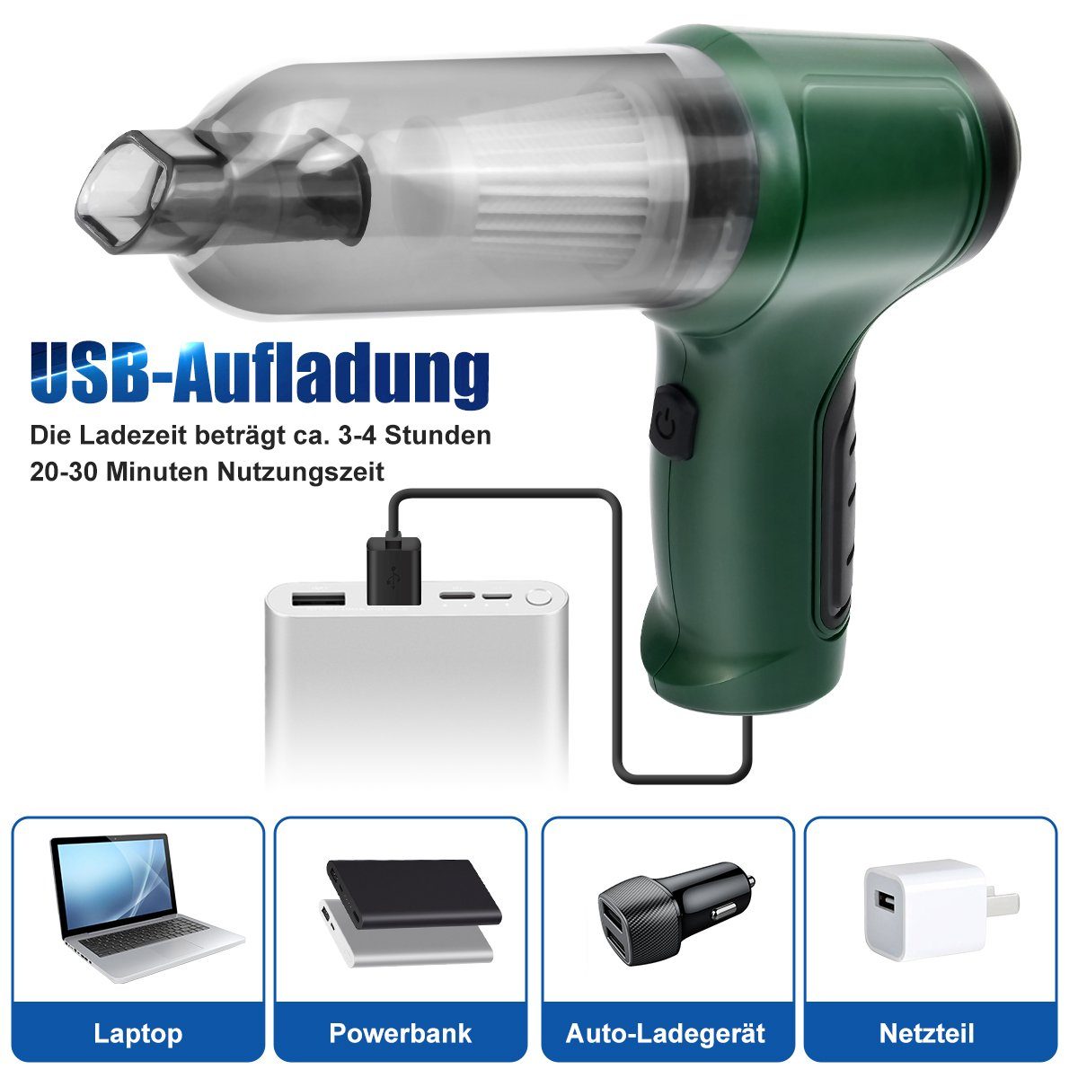 7Magic Akku-Handstaubsauger Kabelloser Handstaubsauger, 9000PA Mini Handstaubsauger Akku Stark, 120 W, beutellos, 4000mah 120W Autostaubsauger Wiederaufladbar, mit HEPA Filter