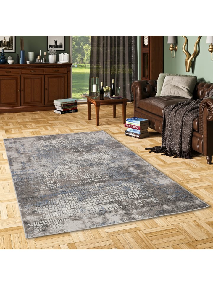 Pergamon Designer Teppich Moderne Orient Vintage Klassik in Silber Blau günstig kaufen