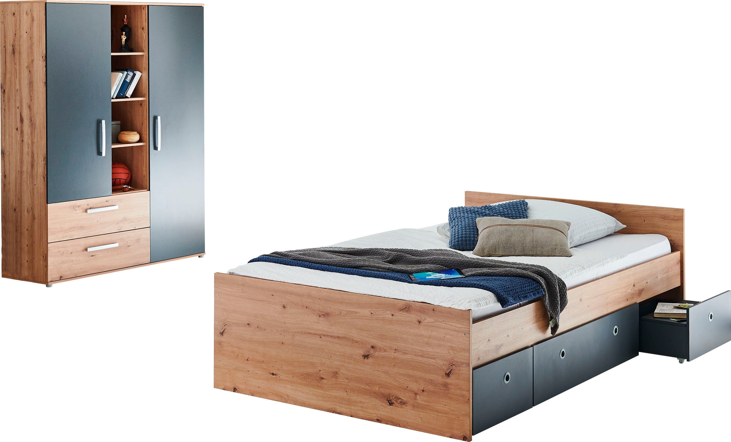 arthur berndt Jugendzimmer-Set Alessio, (Set, 3-St., Bett und Kleiderschrank), mit Melamin-Oberfläche