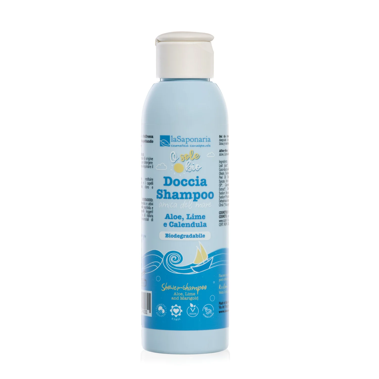 Osolebio-suihkushampoo veneisiin, rannoille ja retkeilyyn - Friend of the Sea - Auringonoton jälkeinen suihkugeeli, kylpy- ja suihkugeeli, aurinkosuojashampoo