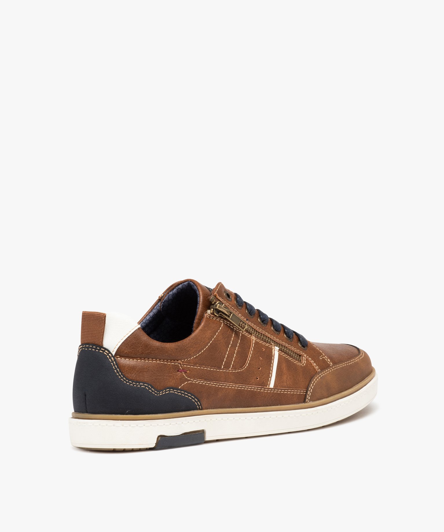 Basket bicolore avec fermeture lacets et zip homme camel | GEMO