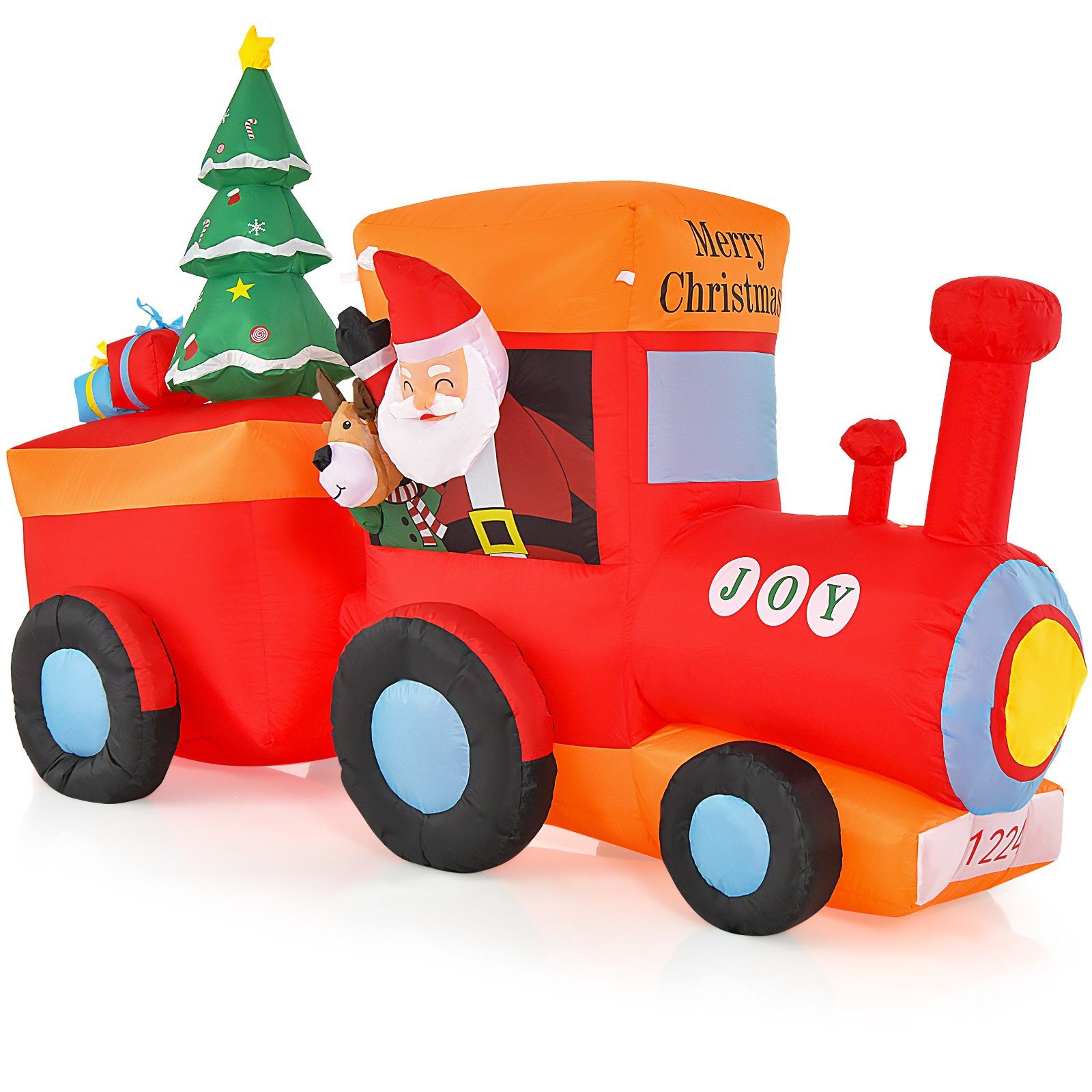 COSTWAY Weihnachtsfigur Aufblasbare Weihnachten Deko Weihnachtsmann, LED