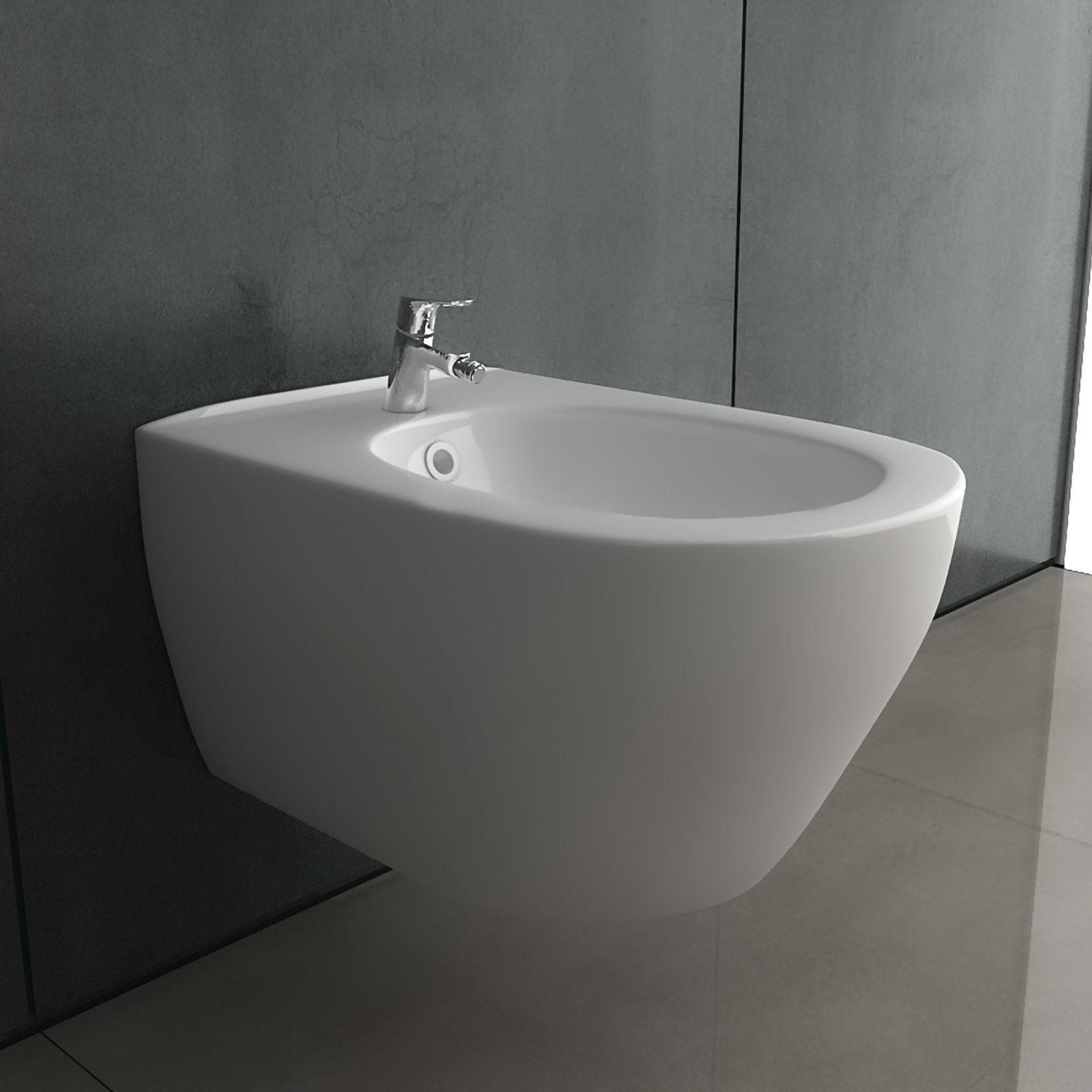 Alpenberger Bidet mit Überlauf und Hahnloch - Hänge Bidet - WC Dusche Taharet Made in EU, Oval, Wandmontage, Waagerecht Abgang, 1-tlg., 1 tlg., Wand-Bidet aus Keramik
