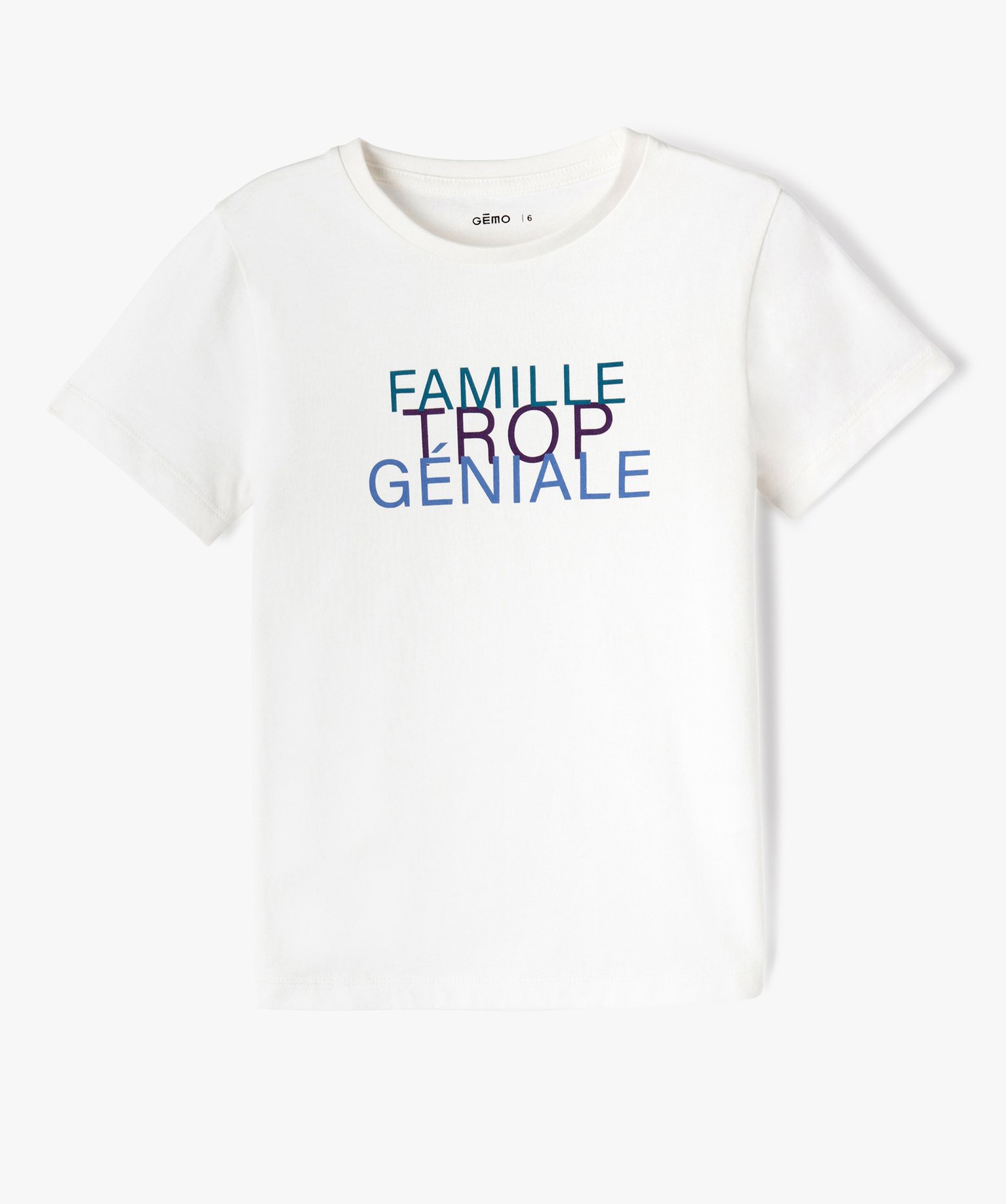 Tee-shirt à manches courtes Garçon avec message famille ecru | GEMO