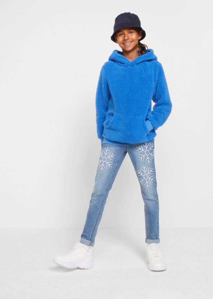 Mädchen Teddy-Fleeceshirt mit Kapuze