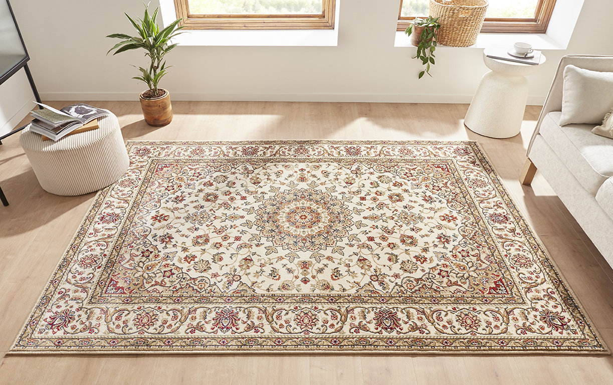 Peyer Syntex Klassischer Kurzflor Teppich Amina Medaillon 27008 Farbe Beige 160 x 230 cm