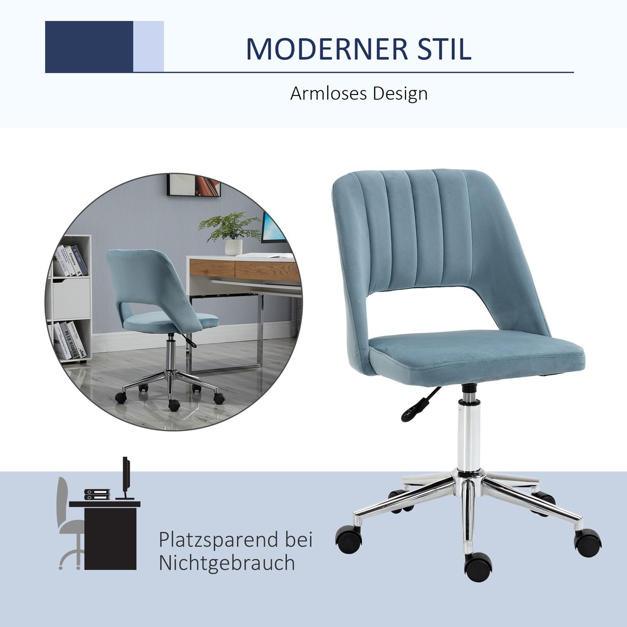 Vinsetto Bürostuhl Drehstuhl Schreibtischstuhl Blau 49 x 60 x 79-91 cm