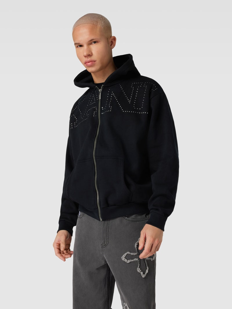 Sweatjacke mit Label-Ziersteinbesatz Modell 'Studded Retro' in black