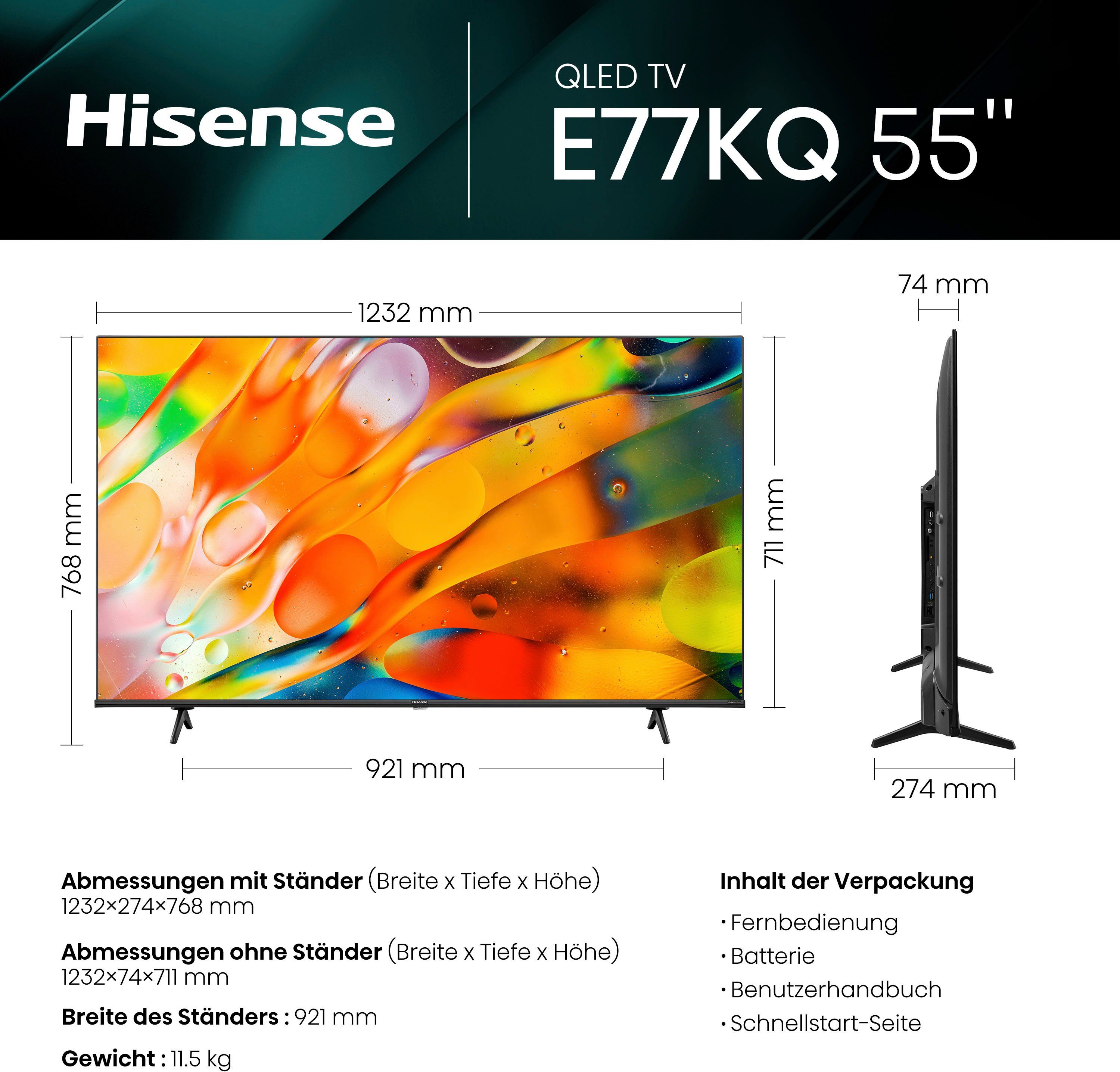 Hisense 55E77KQ QLED-Fernseher (139 cm/55 Zoll, 4K Ultra HD, Smart-TV)