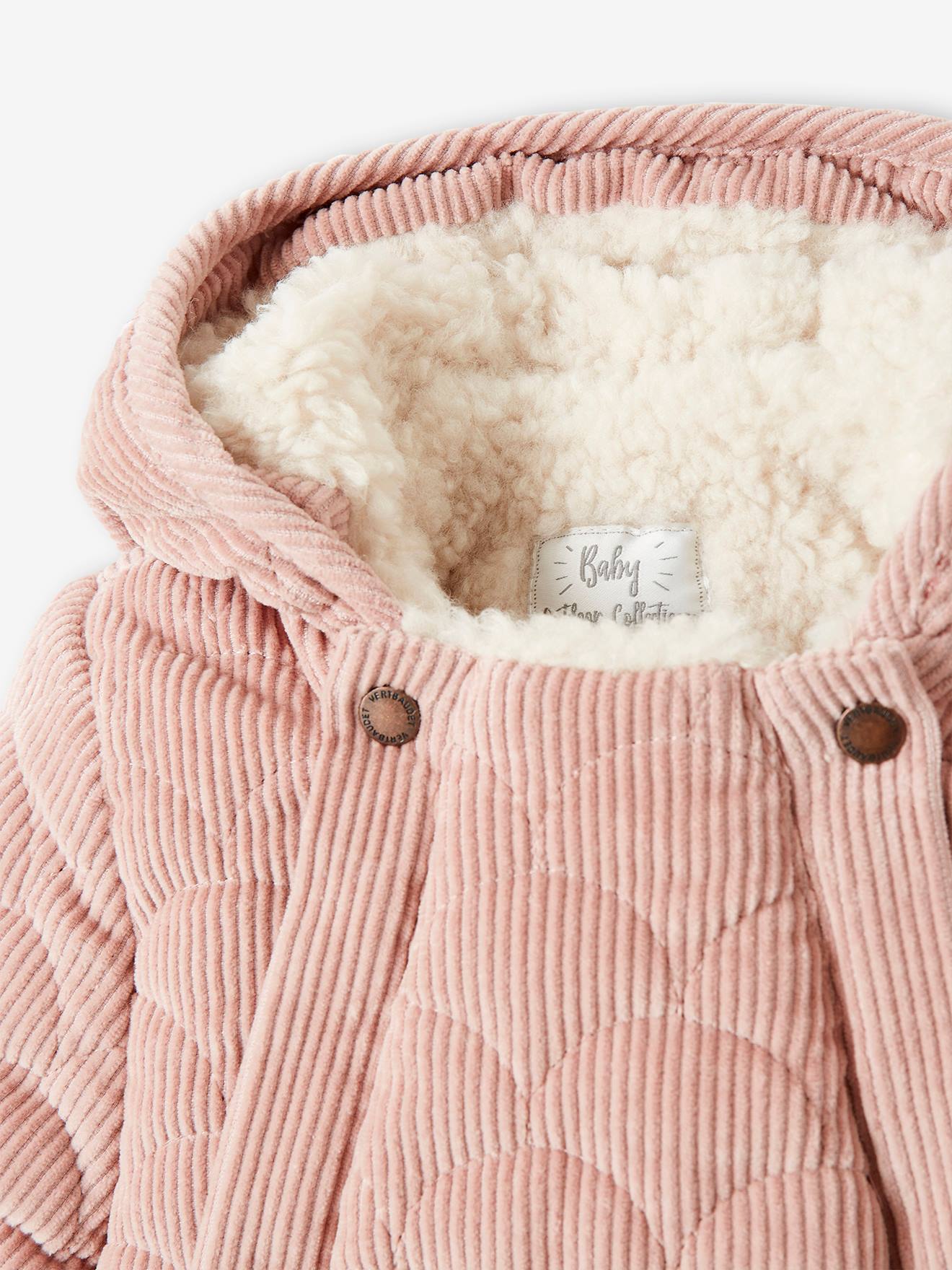 Combipilote en velours bébé double ouverture totale rose pale
