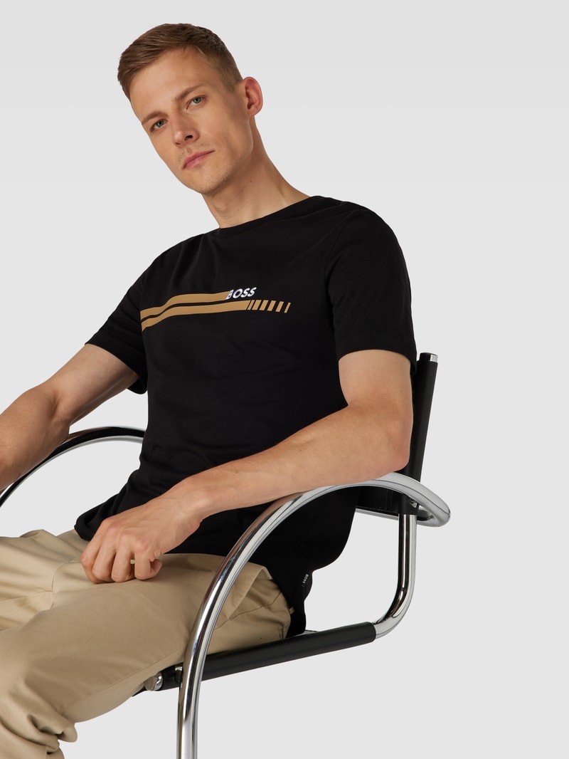 T-Shirt mit Label-Stitching Modell 'Tessler' in schwarz