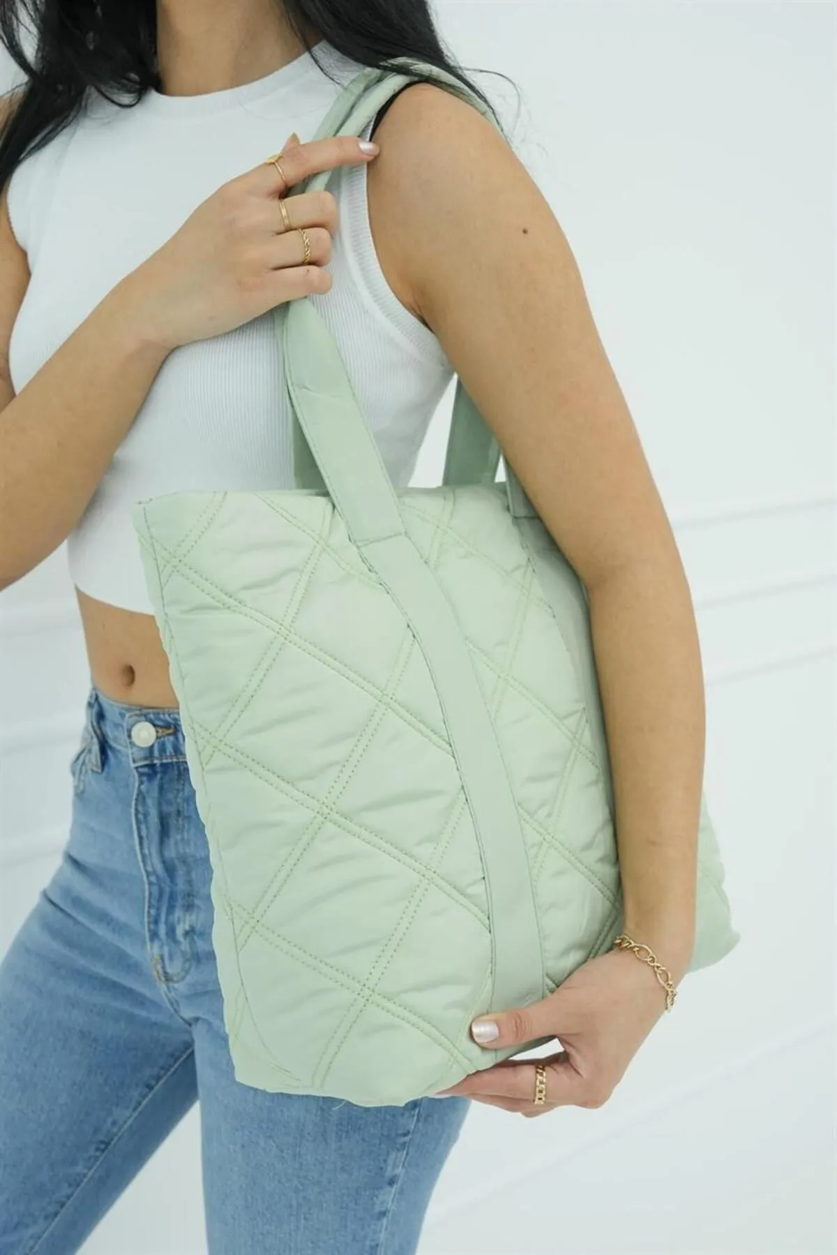 Madamra  Grüne Pufftasche für Damen mit Steppmuster