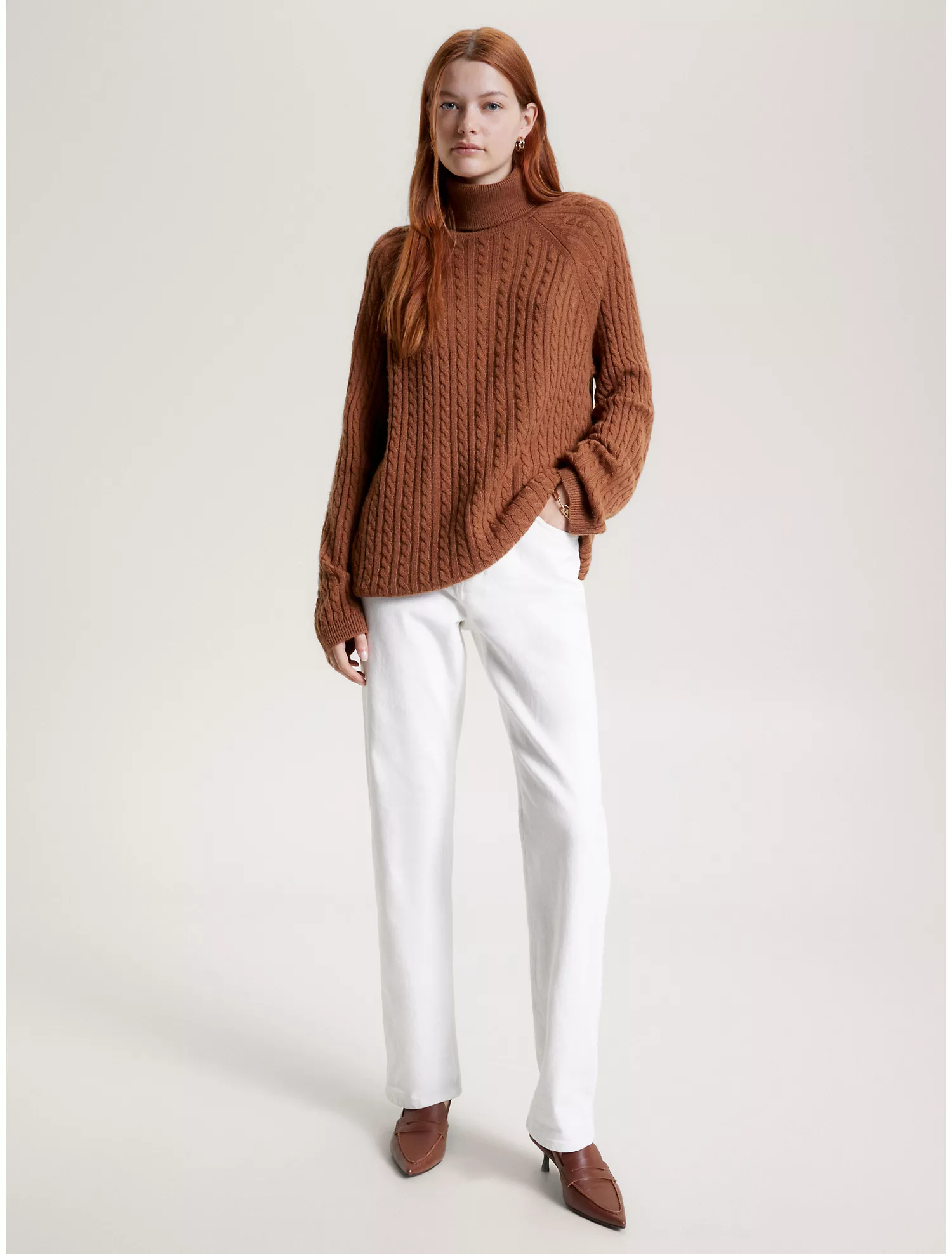Wool Cable Knit Turtleneck Sweater
