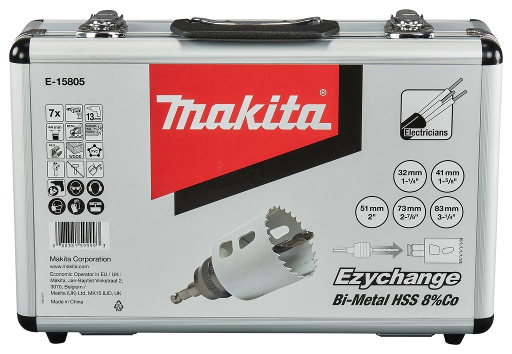 Makita Accessories E-15805 Hullsagsett 7 deler 35, 41, 51, 73, 83 mm tre/metall Ezychange i koffert