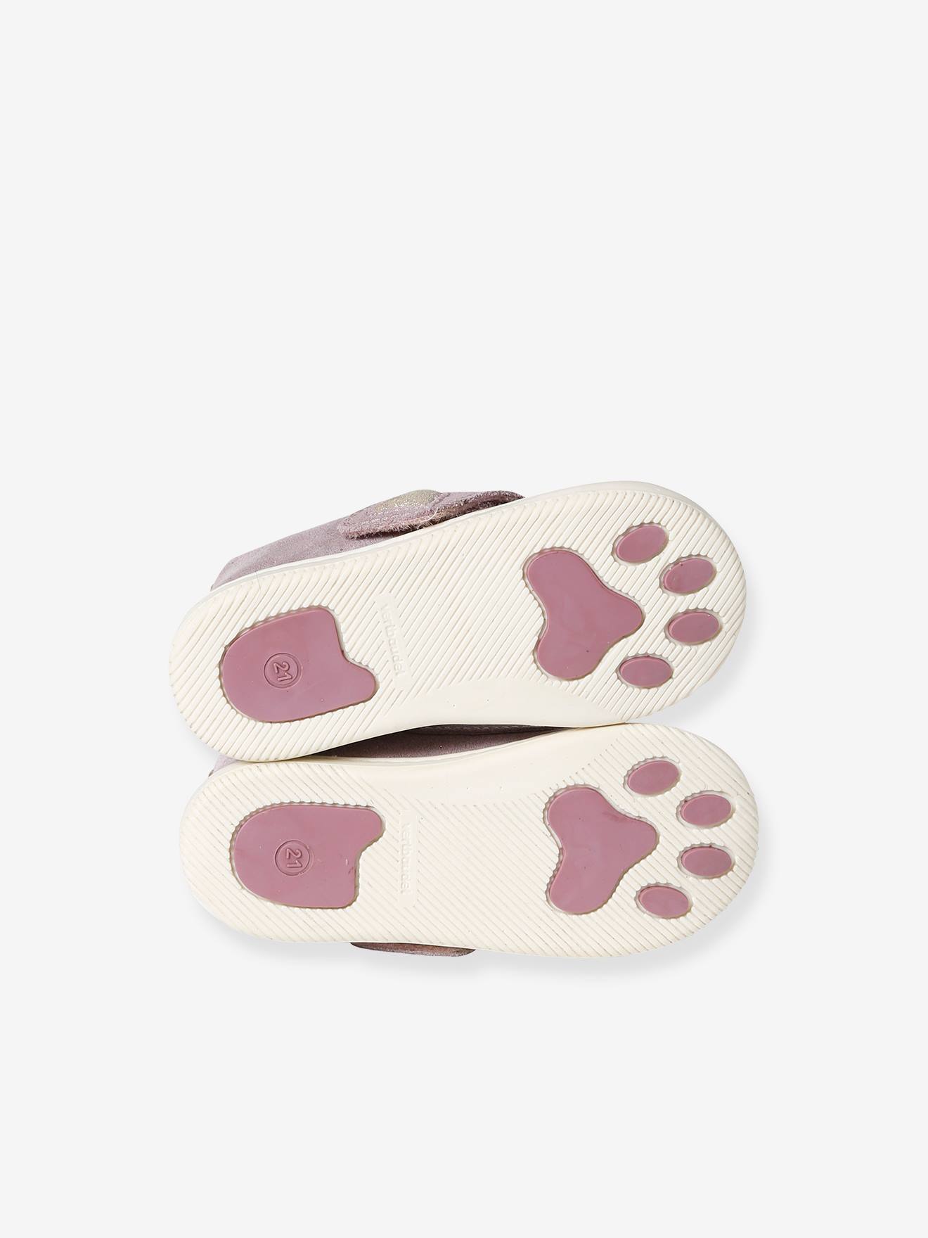 Chaussons scratchés bébé en cuir souple rose