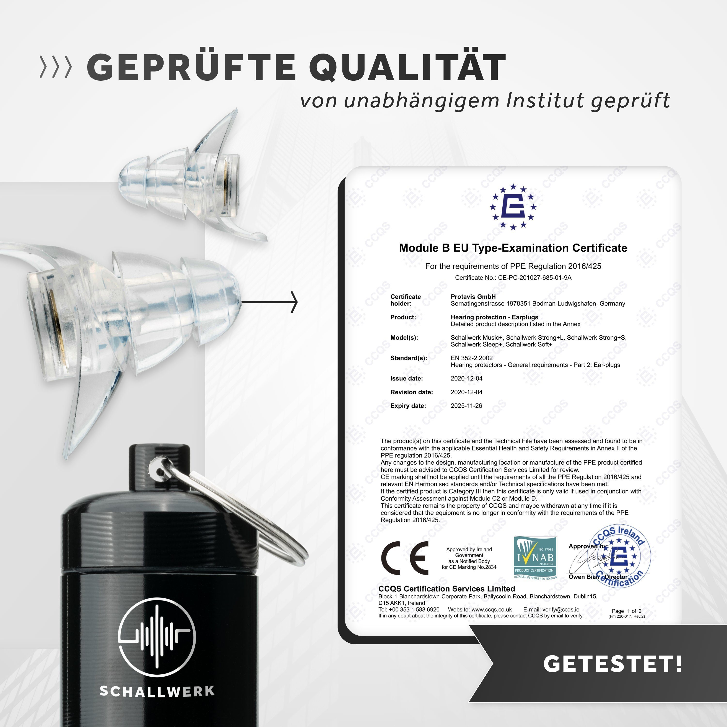 Schallwerk Gehörschutzstöpsel SCHALLWERK ® Invisible+ unauffällige Gehörschutz Ohrstöpsel
