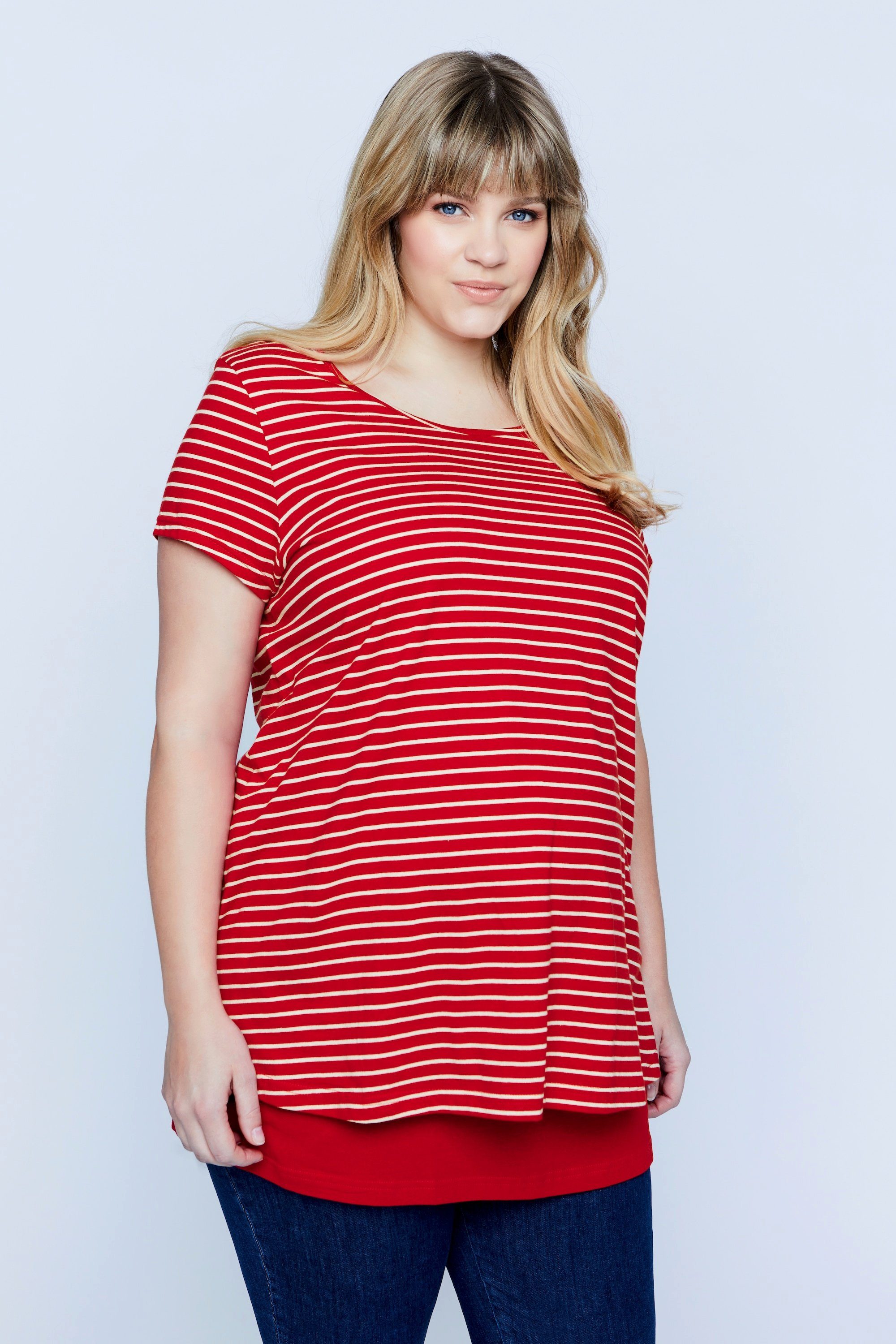 Ulla Popken Umstandsshirt Bellieva-Shirt doppellagig Ringel Shirt GOTS