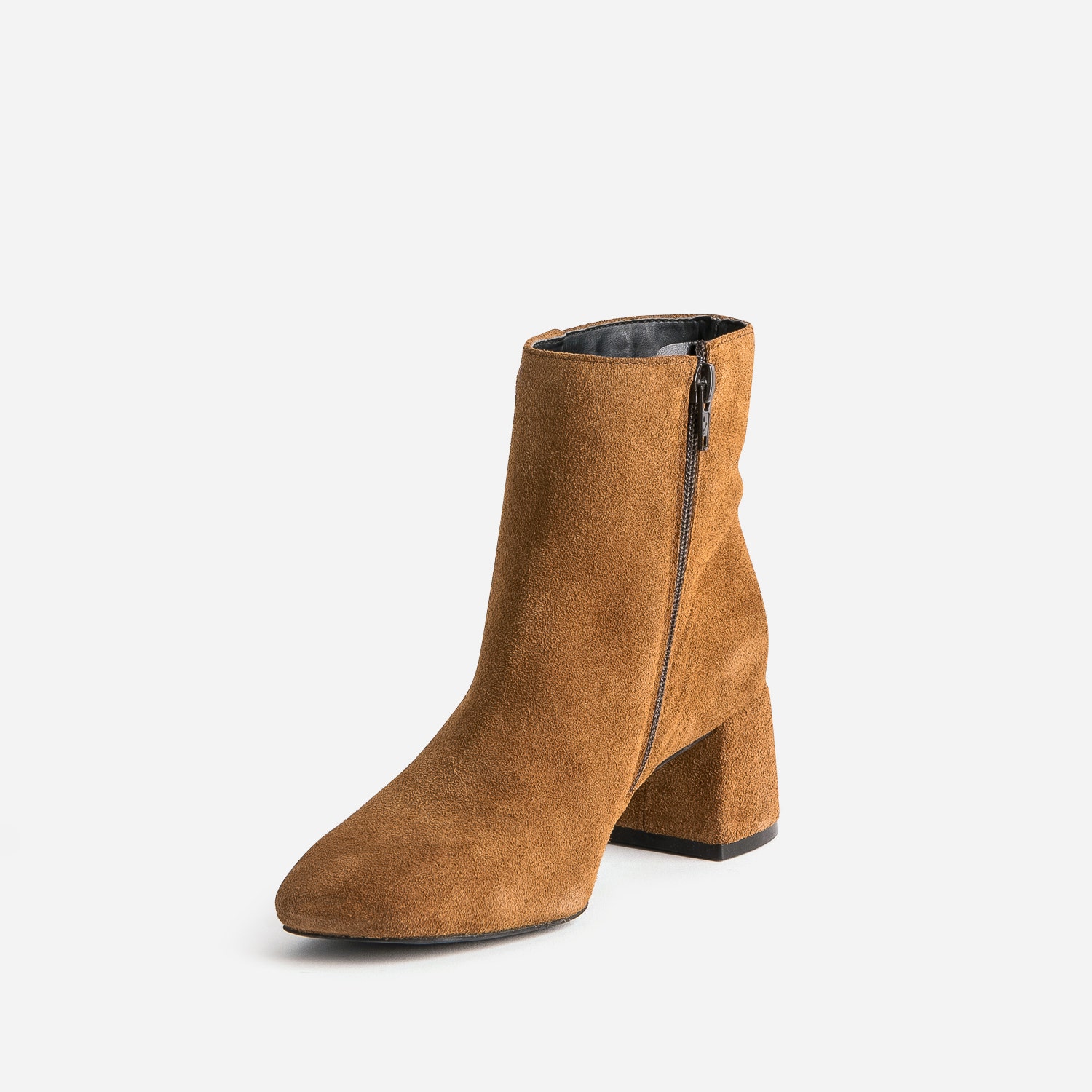 Boots camel en cuir velours à talon flare